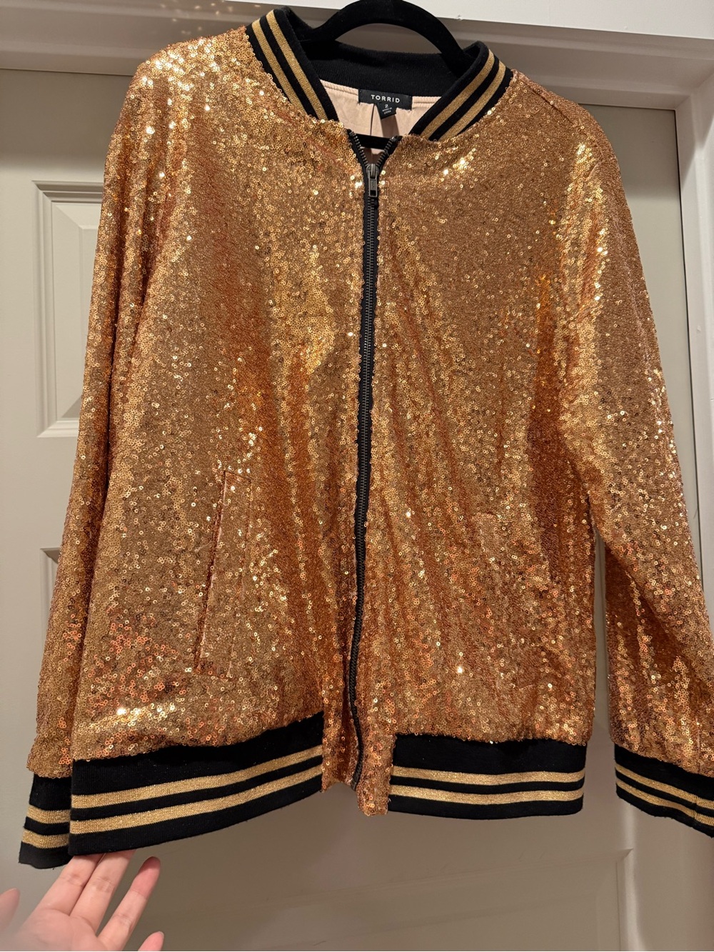 torrid Gold Sequin Jacket with Black Trim